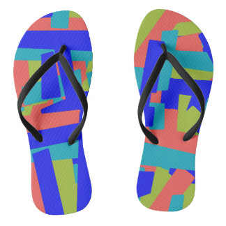 Tongs Taches Abstraites Bleu Vert Corail Vif Épuré