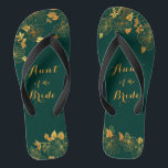 Tongs Tante de la mariée Emerald Green & Gold Mariage<br><div class="desc">Ces magnifiques tongs de feuillage vert émeraude et or de la Tante de la Mariée présentent un motif de feuillage doré et une typographie moderne sur un arrière - plan vert foncé intemporel. C'est un beau cadeau pour votre fête de mariée. Affichez la collection sur cette page pour rechercher les...</div>
