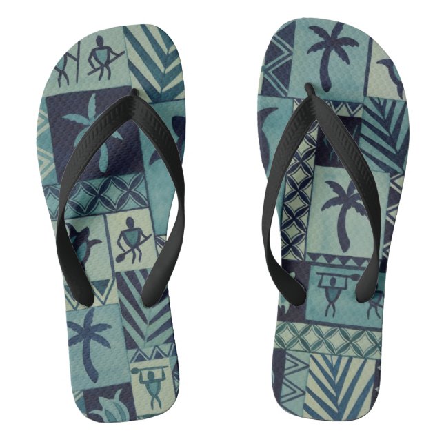 Tongs Tapa Blues Hawaiian Petroglyph Warriph Flops (Semelle)