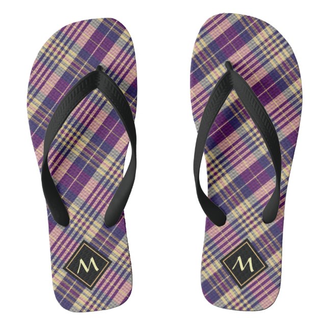 Tongs Tartan mauve, or et bleu (Semelle)