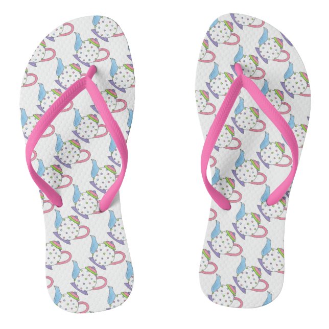 Tongs Tea Party Polka Dot Tea Pot Pastel Imprimer (Semelle)