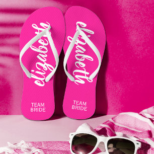 Tongs Team Bride Hot Rose et White Personnalisé