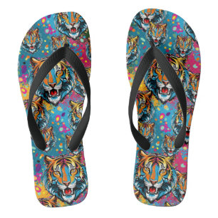 Tongs Tête de tigre couleurs arc-en-ciel peinture taches
