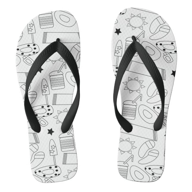 Tongs thème d'été plage noir blanc nom (Semelle)