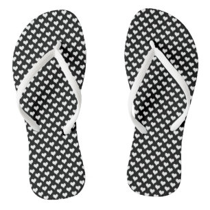 Tongs Tiny Hearts Black White Flip Flops