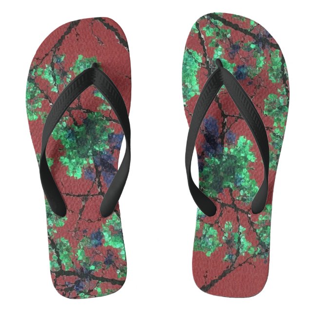 Tongs Tissu Floral, Rouge (Semelle)