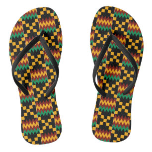 Tongs Tissu Kente noir, vert, rouge, jaune