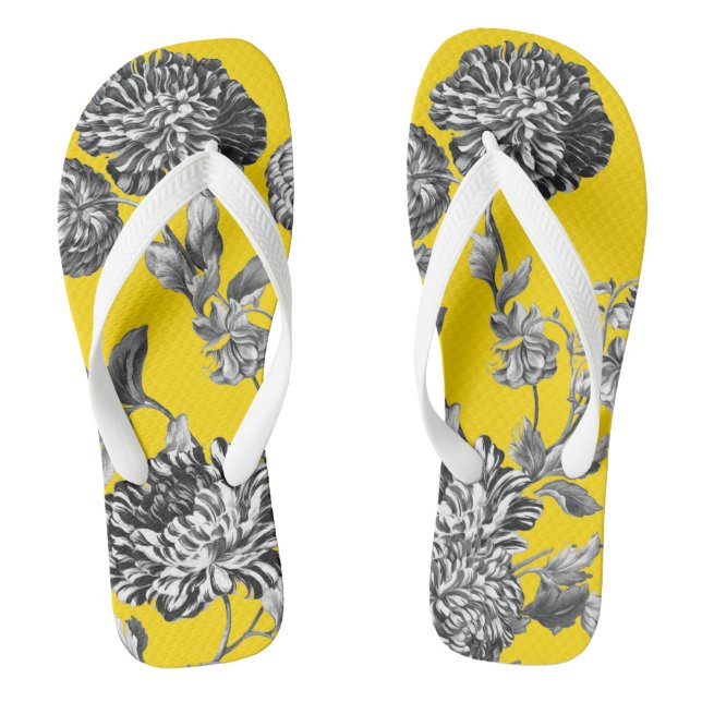 Tongs Toile florale jaune et noir (Semelle)