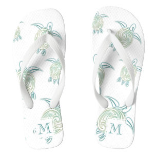 Tongs Tortues de mer Motif blanc vert Monogramme