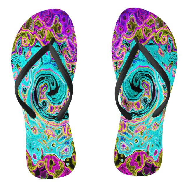 Tongs Tourbillon Liquide Rétro Abstrait Groovy Bleu Aqua (Semelle)