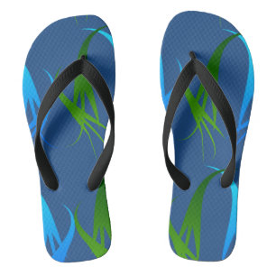 Tongs Tournes abstraites vertes et bleues