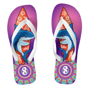 Tongs Tournes personnalisées surf de requin violet hippy