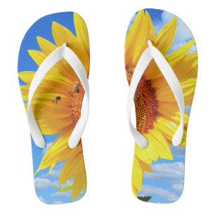 Tongs Tournesol jaune et abeilles sur le ciel bleu - Jou