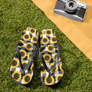 Tongs Tournesol Plaid Buffalo noir blanc