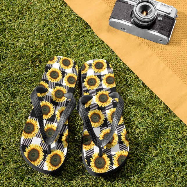 Tongs Tournesol Plaid Buffalo noir blanc (Créateur téléchargé)