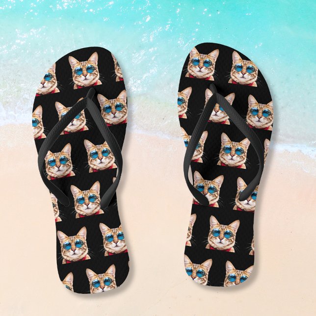 Tongs Toute couleur amusante photo de chat personnalisée (Any Color Funny Personalized Cat Photo Flip Flops
)
