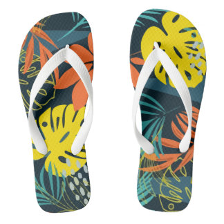Tongs Trend Colorful Tropical Feuilles Plante Bleu