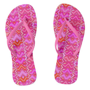 Tongs Tribal Batik Print, Fuchsia, Coral rose et rouge