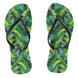 Tongs Tropical Green Leaf Fern Motif