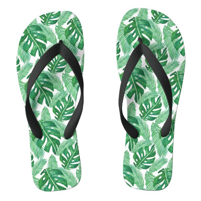 Tongs Tropical Motif feuille Monstera vert et blanc (Semelle)