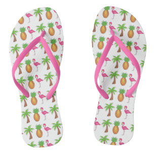 Tongs Tropical Print Palm Tree Ananas Flamant rose rose