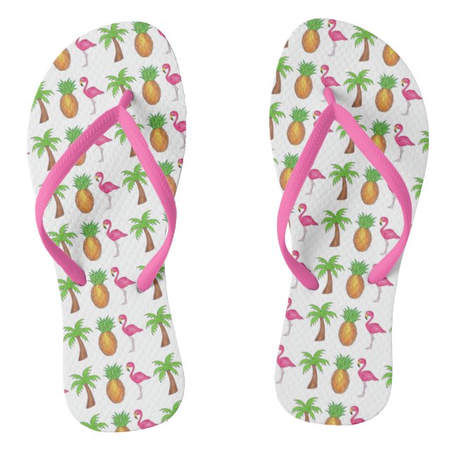 Tongs Tropical Print Palm Tree Ananas Flamant rose rose (Semelle)