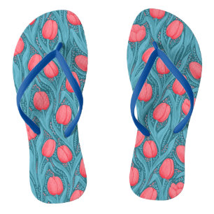 Tongs Tulipes en bleu et rouge