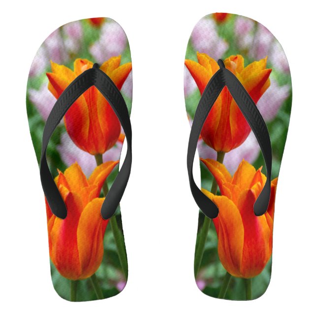Tongs Tulipes orange vif dans le parc    (Semelle)
