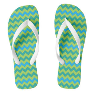 Tongs Turquoise Bleu Néon Vert Émeraude Chevrons