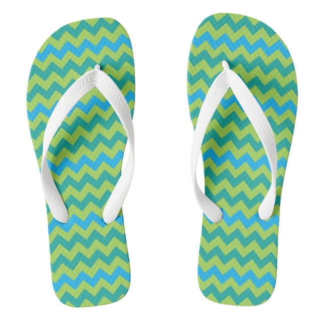 Tongs Turquoise Bleu Néon Vert Émeraude Chevrons (Semelle)