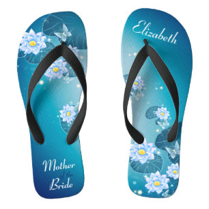 Tongs Turquoise Blue Floral Lotus Motif Mariage