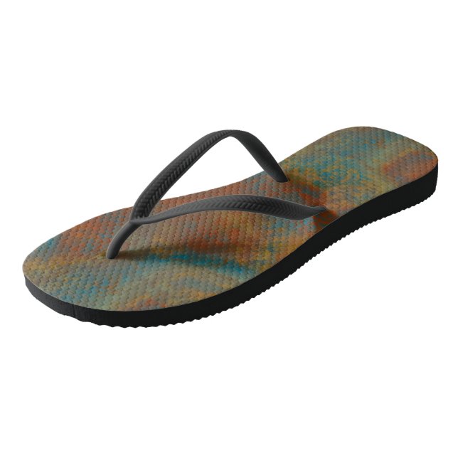 Tongs Turquoise et Abstrait Rouille (Incliné)