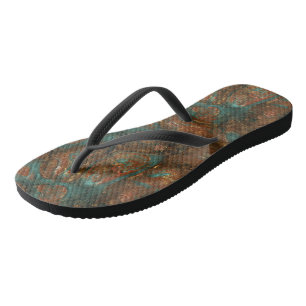 Tongs Turquoise et Marbre Abstrait Rouille