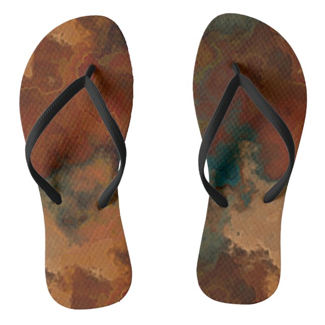 Tongs Turquoise et Marbre Abstrait Rouille (Semelle)