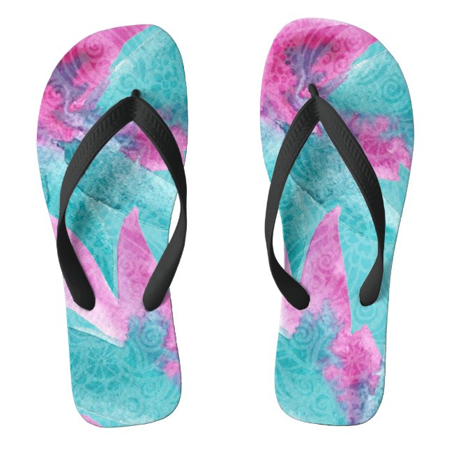Tongs Turquoise rose Abstrait hawaïen (Semelle)
