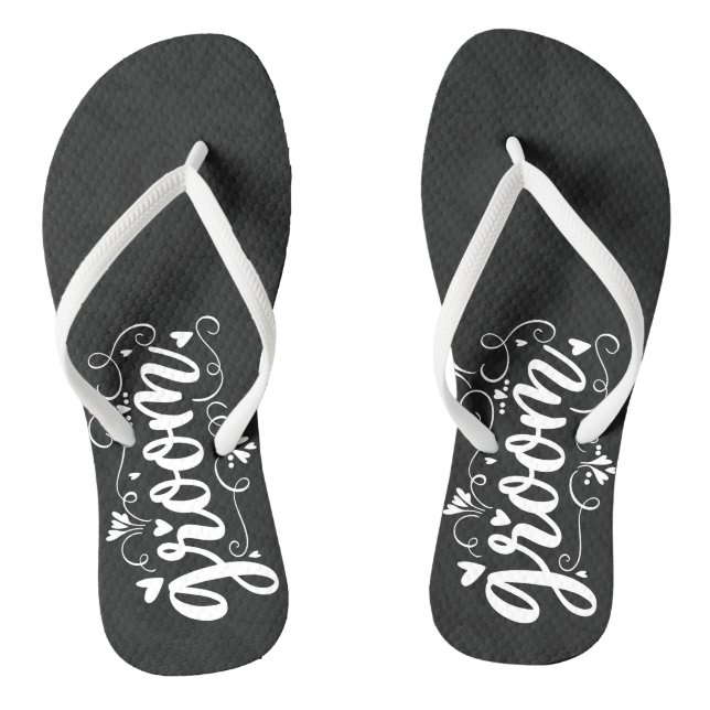 Tongs Typographie de script blanc Groom sur noir (Semelle)