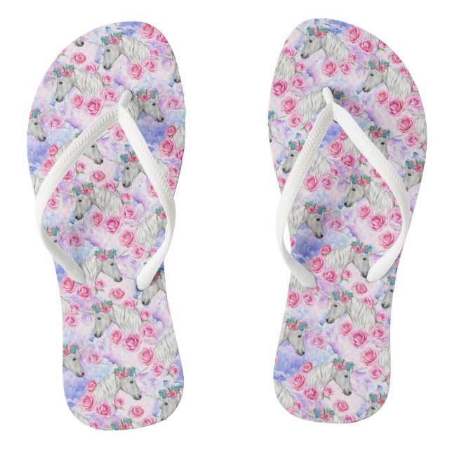 Tongs Unicorns et Roses Motif (Semelle)