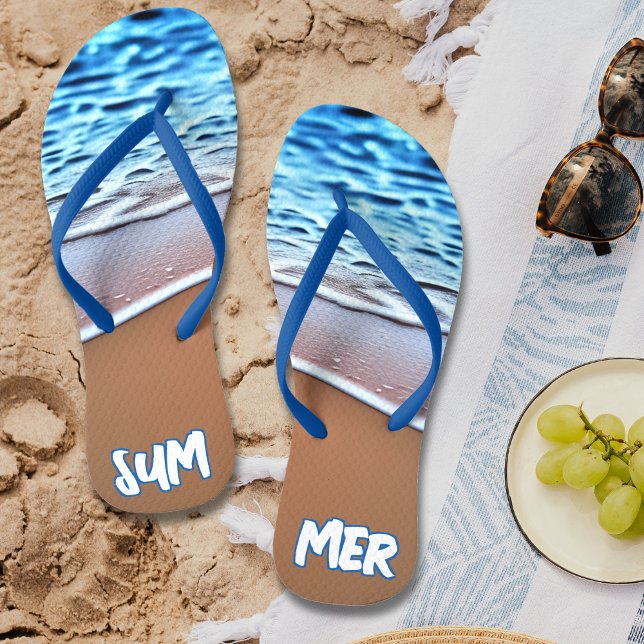 Tongs Vacances à la plage d'été (Blue Summer Beach Vacation Flip Flops)