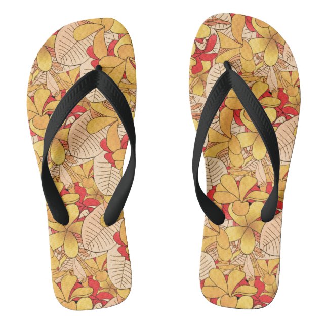 Tongs Vacances à motifs floraux tropicaux rouge et jaune (Semelle)