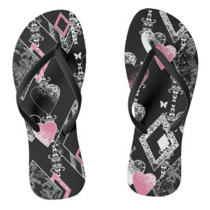 Tongs Valentines sans coutures Amour Jour Noir Coeurs mo