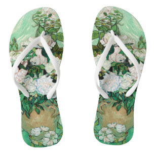 Tongs Van Gogh Vase avec roses roses Vintages