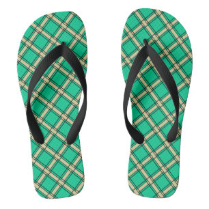 Tongs Vert beige, motif plaid
