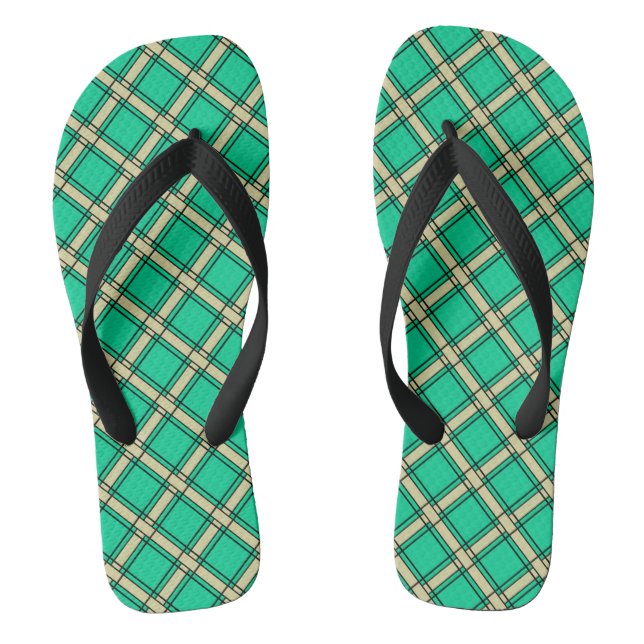Tongs Vert beige, motif plaid (Semelle)