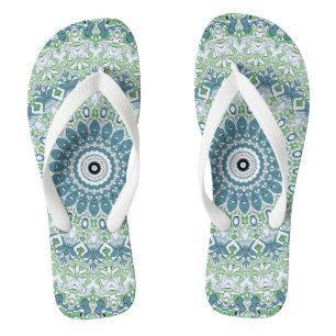 Tongs Vert Bleu Gris Côtier Mandala Kaleidoscope