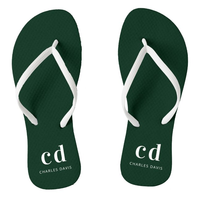 Tongs Vert émeraude blanc monogramme initiales nom (Semelle)