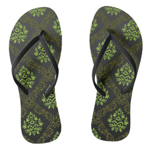 Tongs Vert floral de papier peint