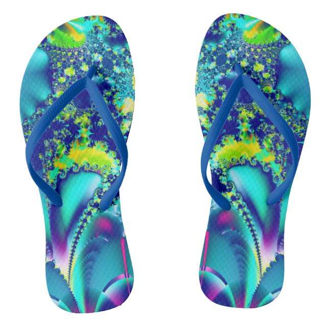 Tongs Vibrant bleu cyan vert fractal (Semelle)
