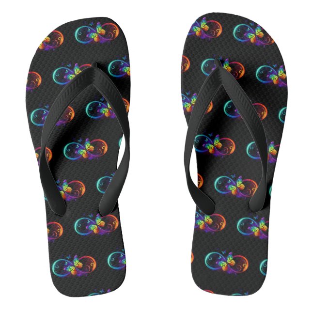 Tongs Vibrant infinity with rainbow butterfly on black (Semelle)
