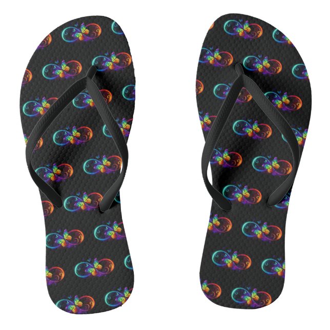 Tongs Vibrant infinity with rainbow butterfly on black (Semelle)