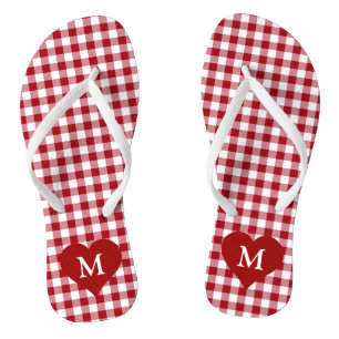 Tongs Vichy Rouge Monogramme Moderne
